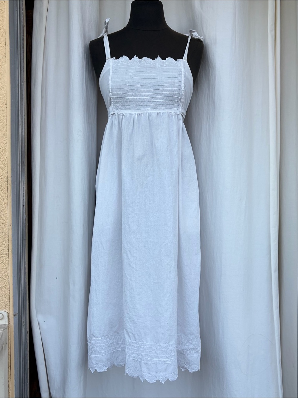 Embroidered Leaf White Sundress, Boho Midi Dress, Cottagecore Coquette